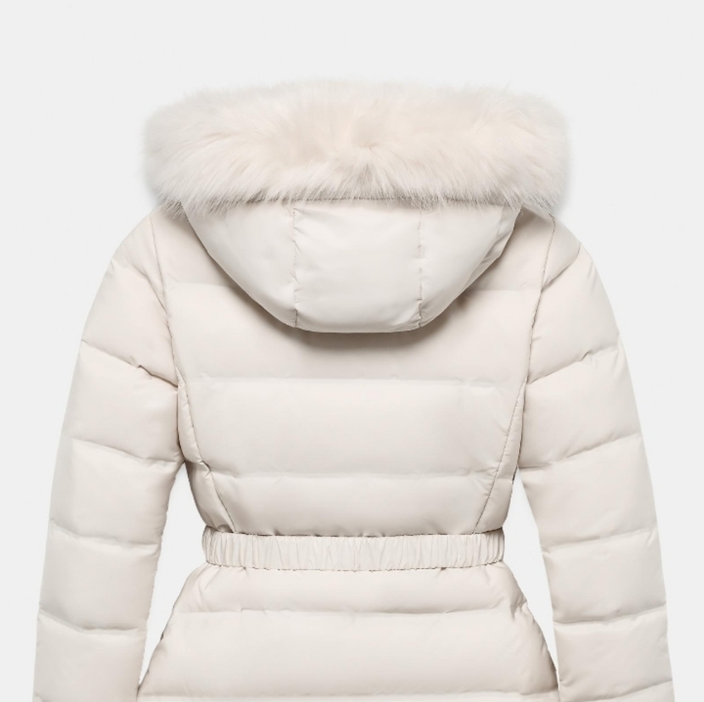 ZARA Women’s Water Repellent Windproof Hooded Puffer Coat(Ecru, US L) - Picture 9 of 16